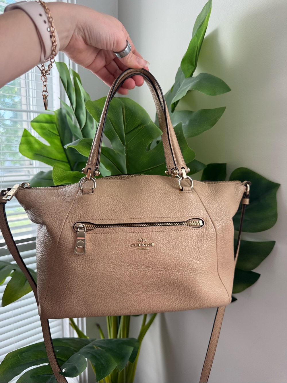 Coach Pebbled Leather Satchel Bag in Taupe